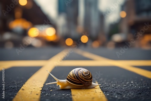 street line concept success slow crosses finance business yellow economic patience growth snail action active animal asphalt broadband competition conceptual connection crawling cute effort fast