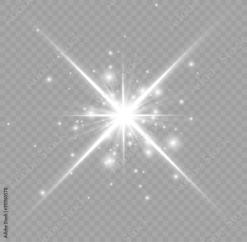 Stars bright white. Glow light effect. Transparent light effect sparkl, lens flare, explosion, glitter, sun flash, sparks and stars. Sunlight, abstract special effect.