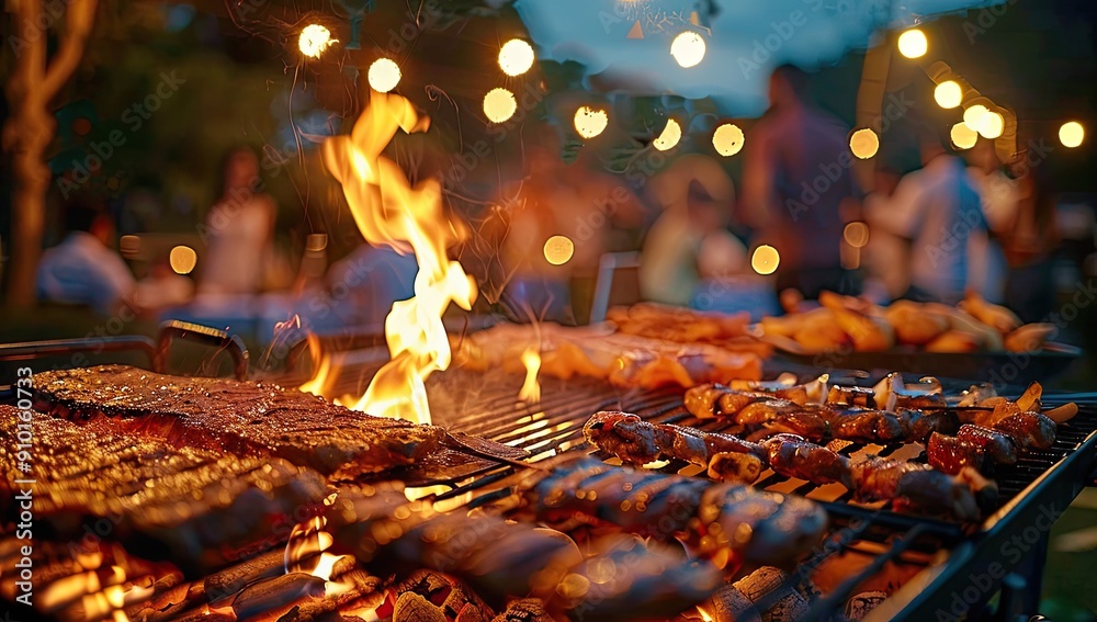 Juicy Steaks Grilling on Barbecue Juicy Steaks Grilling on Barbecue