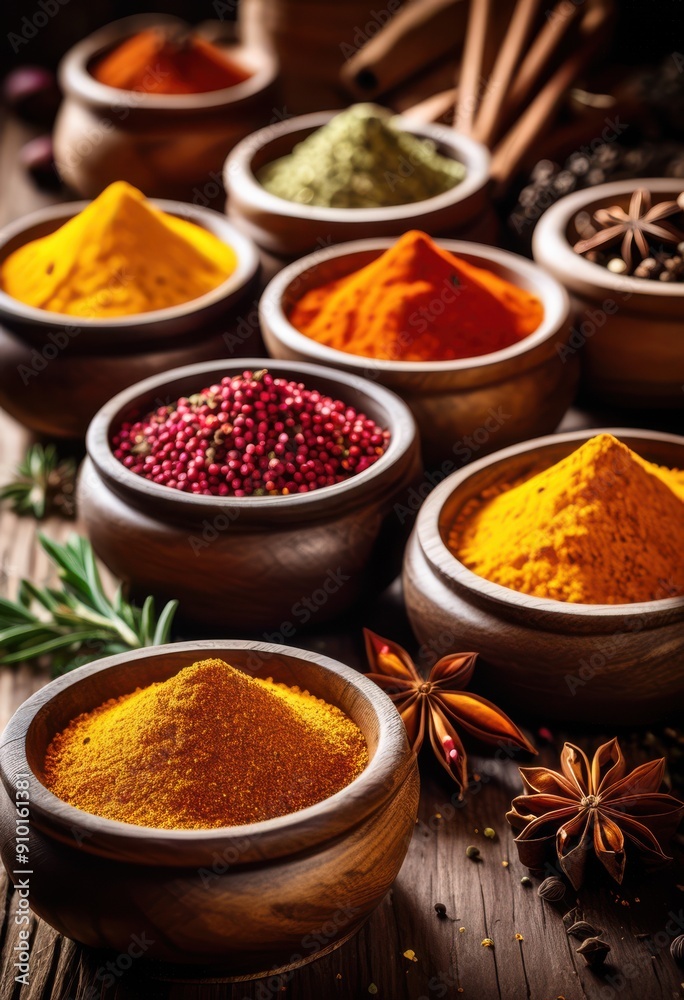 fragrant seasonings displayed rustic wooden containers set deep background culinary inspiration, spice, fragrance, aroma, herb, kitchen, organic, gourmet fragrant seasonings displayed rustic wooden containers set deep background culinary inspiration, spice, fragrance, aroma, herb, kitchen, organic, gourmet