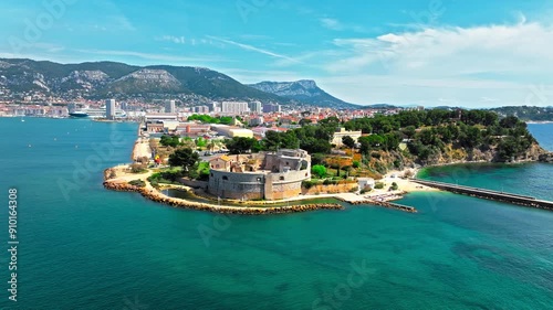 Wallpaper Mural Aerial view of the historical landmark Royal Tower La Tour Royale in France. Toulon city on the French Riviera and a large Mediterranean port with a major naval base.  Torontodigital.ca