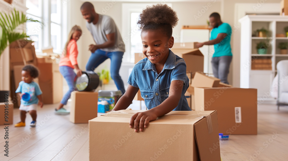 Joyful Family Bonding While Packing Moving Boxes in a Bright Living Room Joyful Family Bonding While Packing Moving Boxes in a Bright Living Room