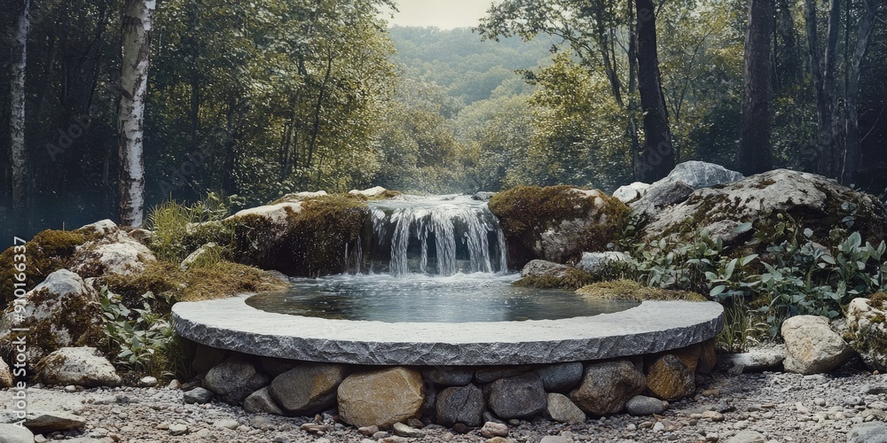Stone Waterfall Pond Surrounded by Forest Stone Waterfall Pond Surrounded by Forest