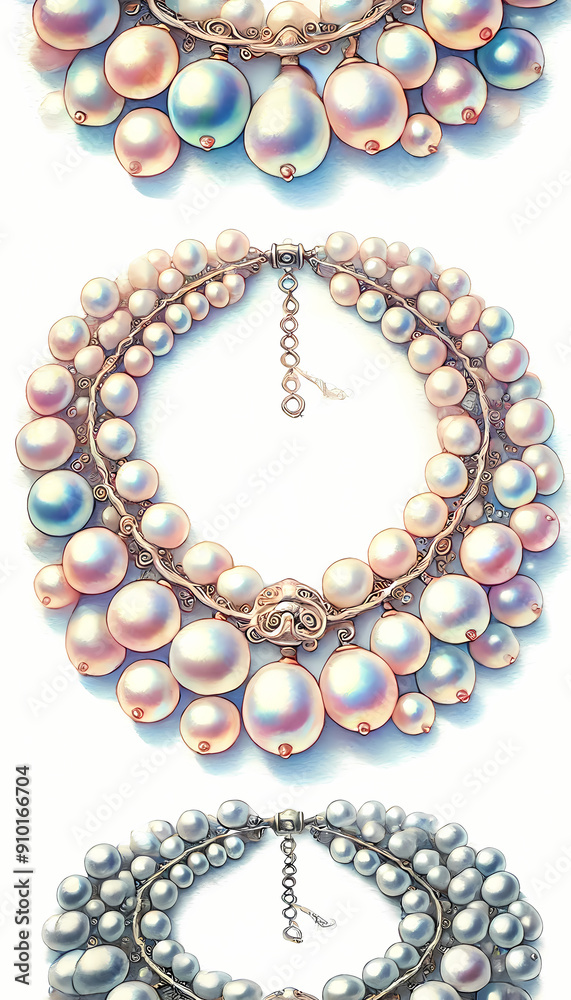 Fototapeta premium pearl necklace isolated on white background, watercolor illustration 