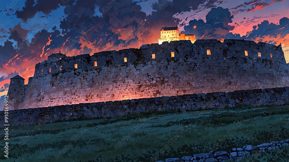 historical fortress fortification from a past era with flat anime historical fortress fortification from a past era with flat anime