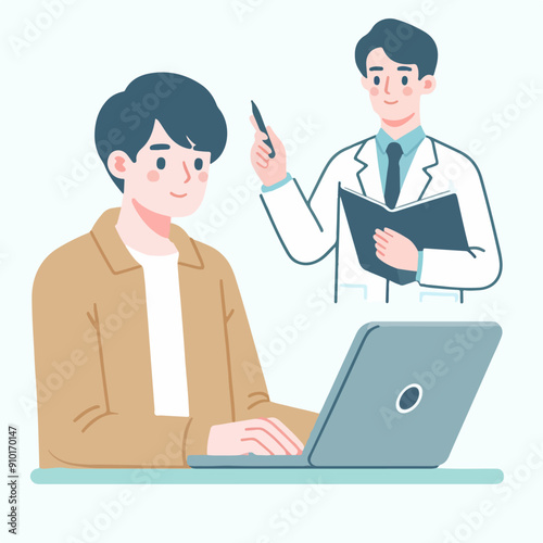 Concept illustration of online courses, distance studying, self education, digital library. E-learning banner. Online education. Vector illustration in flat style