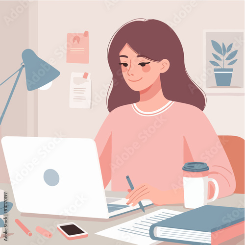 Concept illustration of online courses, distance studying, self education, digital library. E-learning banner. Online education. Vector illustration in flat style