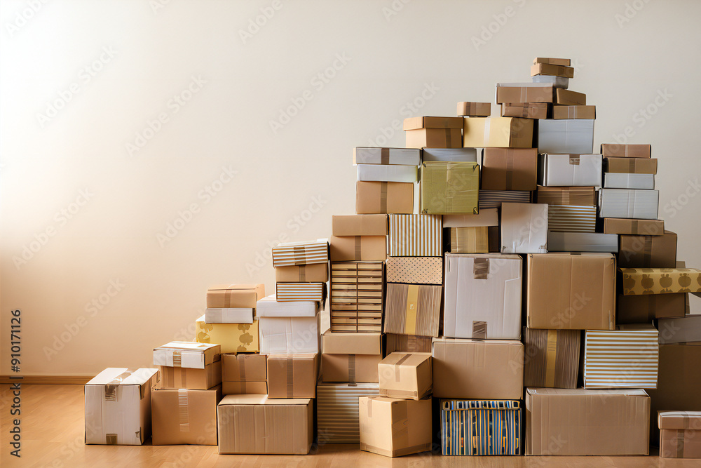 Stacked pile of cardboard boxes on a plain background. Stacked pile of cardboard boxes on a plain background.