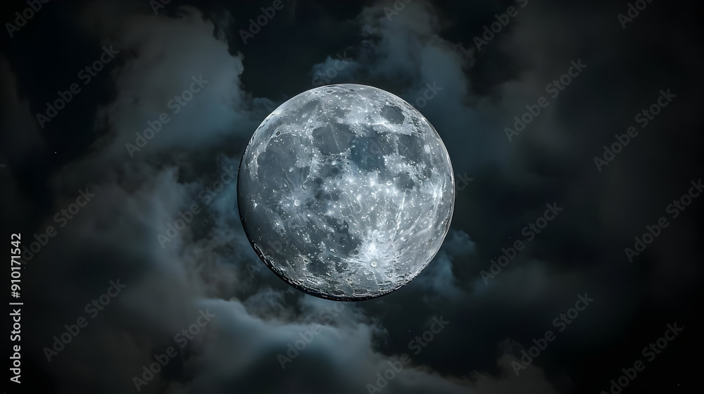 Full Moon in a Cloudy Night Sky - Realistic Image Full Moon in a Cloudy Night Sky - Realistic Image