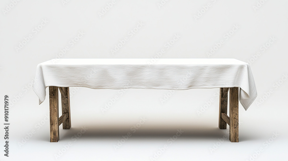Table with White Tablecloth Isolated on White Background, Classic Dining Table Setup, Clean Tablecloth Design, Elegant Table Presentation, High-Quality Table Image, Simple and Stylish Table Cover Table with White Tablecloth Isolated on White Background, Classic Dining Table Setup, Clean Tablecloth Design, Elegant Table Presentation, High-Quality Table Image, Simple and Stylish Table Cover