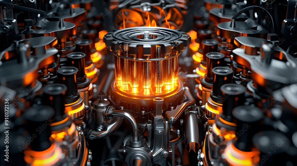 Intricate 3D engine schematic with explosive views of the fuel ...