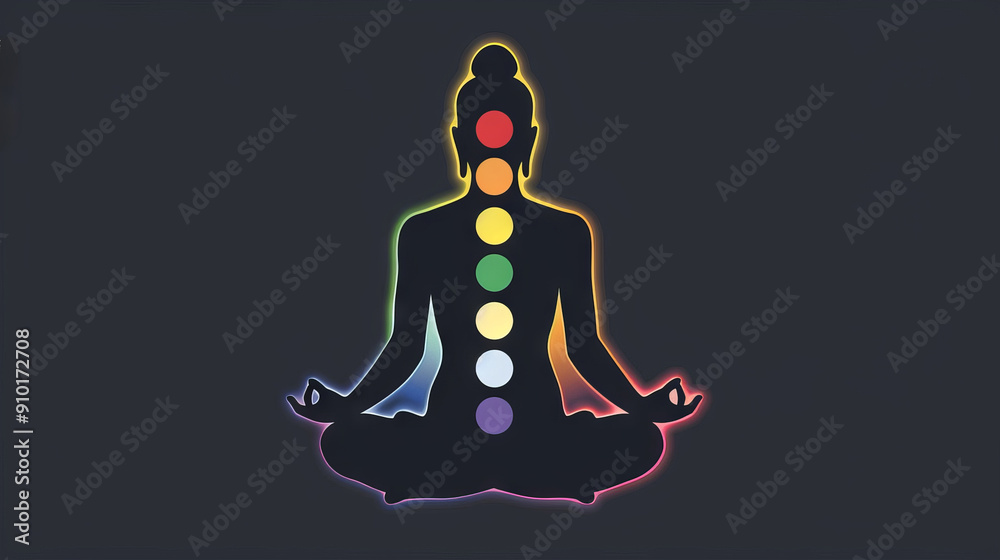 Illustration of seven chakras on the body of a human Illustration of seven chakras on the body of a human
