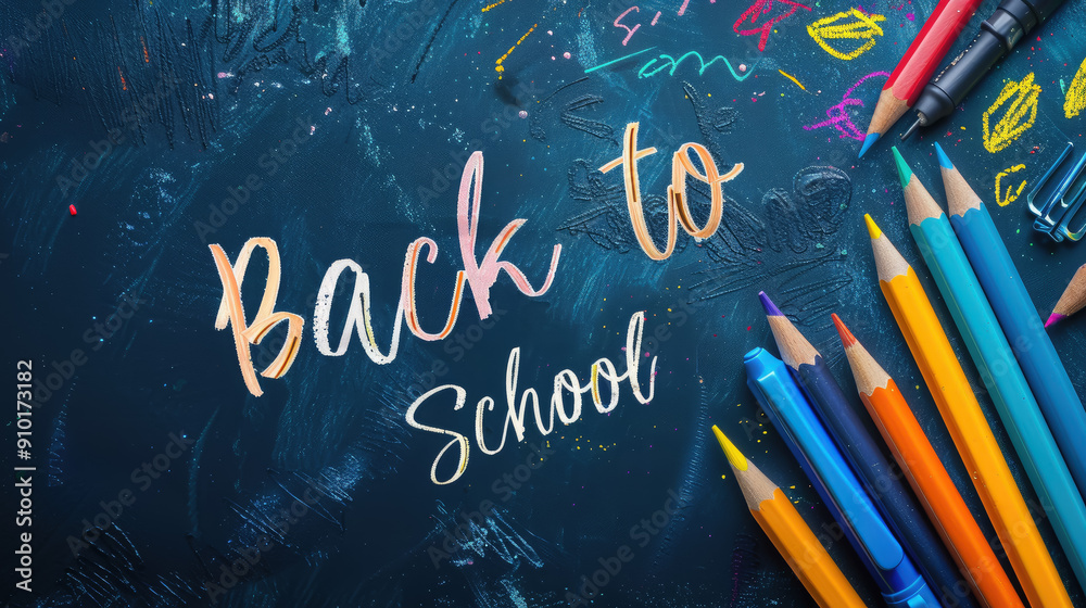 inscription back to school on a blue background, stationery, lettering, words, pens, pencils, chalk, illustration, September 1, class, letters, education, knowledge, layout, copyspace, top view, study inscription back to school on a blue background, stationery, lettering, words, pens, pencils, chalk, illustration, September 1, class, letters, education, knowledge, layout, copyspace, top view, study