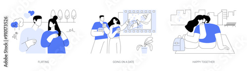 Students romantic relationship isolated cartoon vector illustrations se