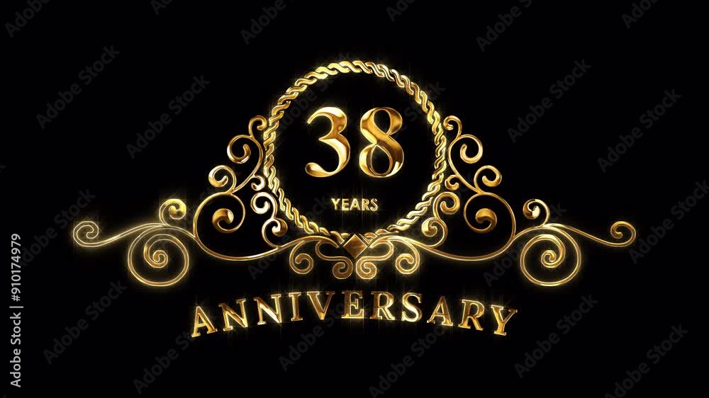 38th Anniversary Celebration. Happy 38 Years Anniversary Animation in Gold Color on the Transparent Background, Alpha Channel. Great for greetings, celebrations, events, and gifts. 38th Anniversary Celebration. Happy 38 Years Anniversary Animation in Gold Color on the Transparent Background, Alpha Channel. Great for greetings, celebrations, events, and gifts.