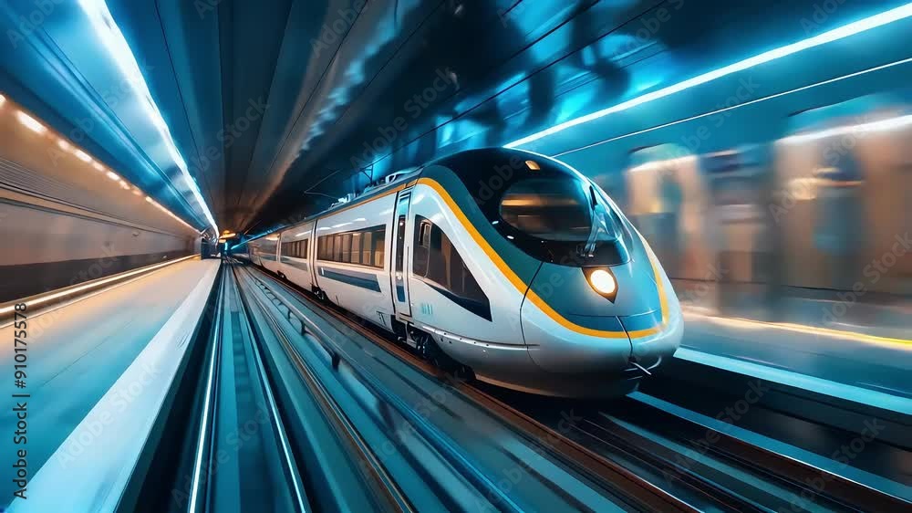 High-Speed Train in Modern Tunnel – Futuristic Transportation
