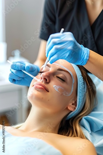 Close-Up of Woman's Facial Procedure, Skincare Specialist Performing Facial Treatment