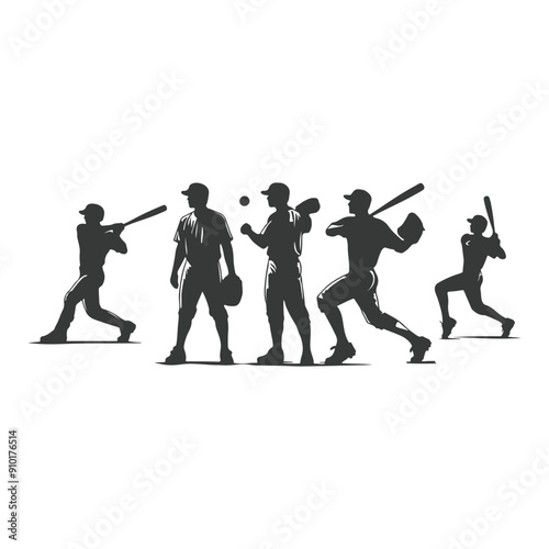 Baseball player silhouettes set in different poses. Baseball icons vector. Man Throwing Ball Silhouette. Baseball Player Silhouette. baseball player, vector isolated illustration. Baseball batter.