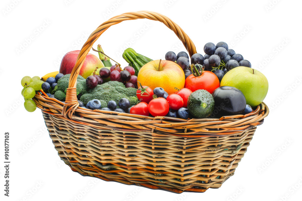 Assorted organic vegetables and fruits in a wicker basket Assorted organic vegetables and fruits in a wicker basket