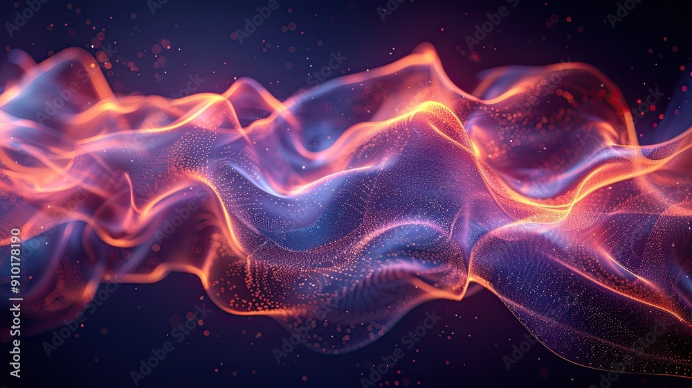 Fototapeta premium A glowing halo of abstract 3D waves with a dynamic, colorful light effect, creating a sense of motion