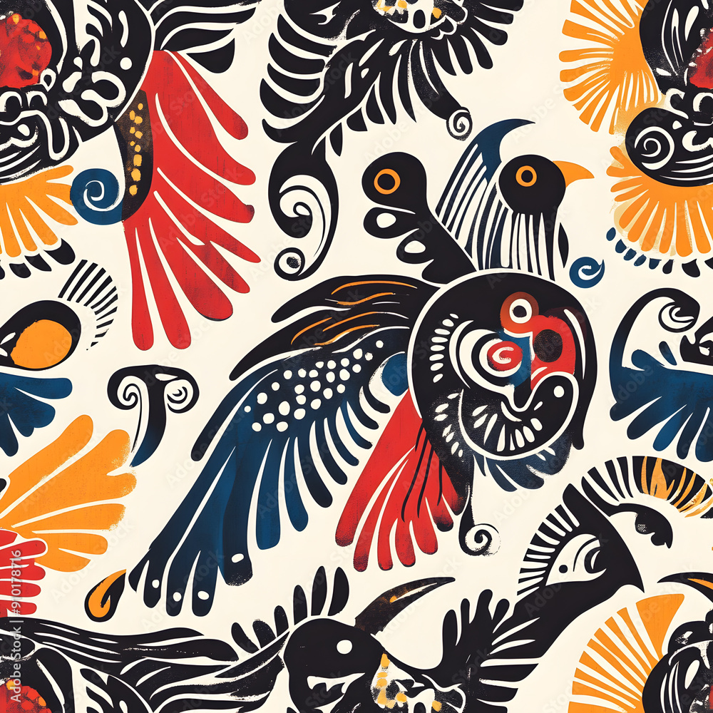 Fototapeta premium seamless pattern with birds and flowers