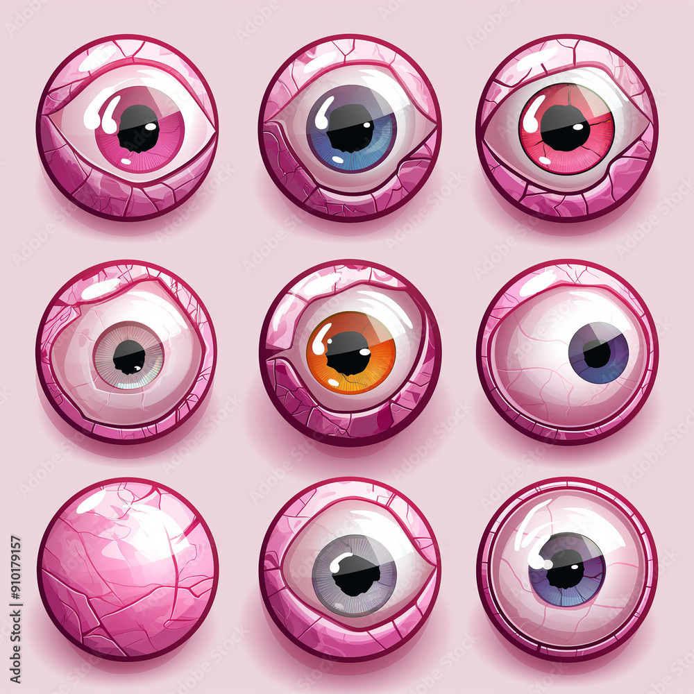 The Vector attractive game pink stone buttons with eye, game element, Illustration The Vector attractive game pink stone buttons with eye, game element, Illustration