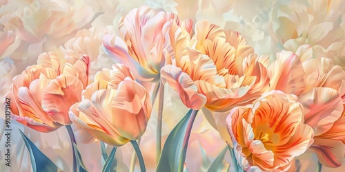 Apricot Parrot Tulips in Bloom photo