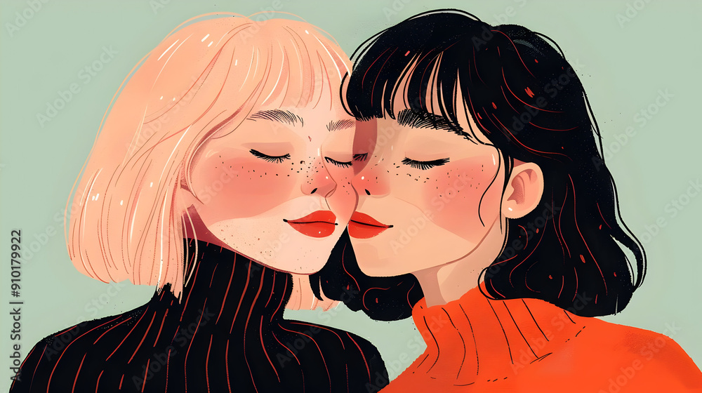 Illustration of Two Women with Closed Eyes