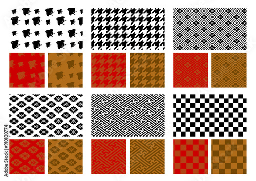 市松模様や千鳥や花菱などの和柄のパターンのセット_スウォッチ登録あり
