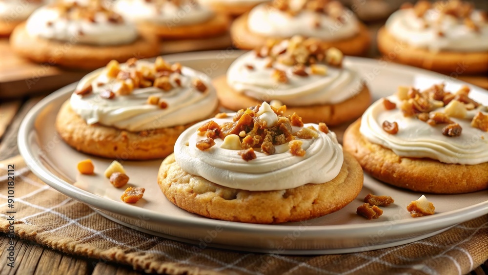 Delicious Homemade Cookies Topped with Creamy Frosting and Crunchy Nuts Delicious Homemade Cookies Topped with Creamy Frosting and Crunchy Nuts