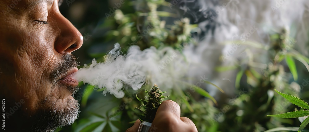 Patient using a cannabis inhaler for respiratory relief Alternative to ...