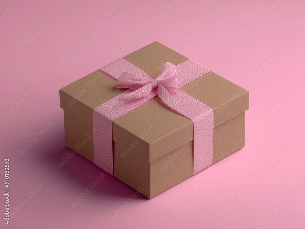 A beautifully wrapped gift box with a pink bow on a pink background, perfect for birthday or celebration scenes A beautifully wrapped gift box with a pink bow on a pink background, perfect for birthday or celebration scenes