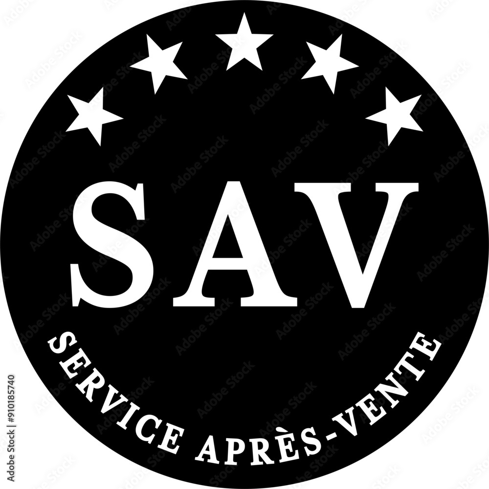 SAV (service après vente) de qualité 5 étoiles symbolisant la qualité et l'excellence. Format svg pour le web. Haute résolution