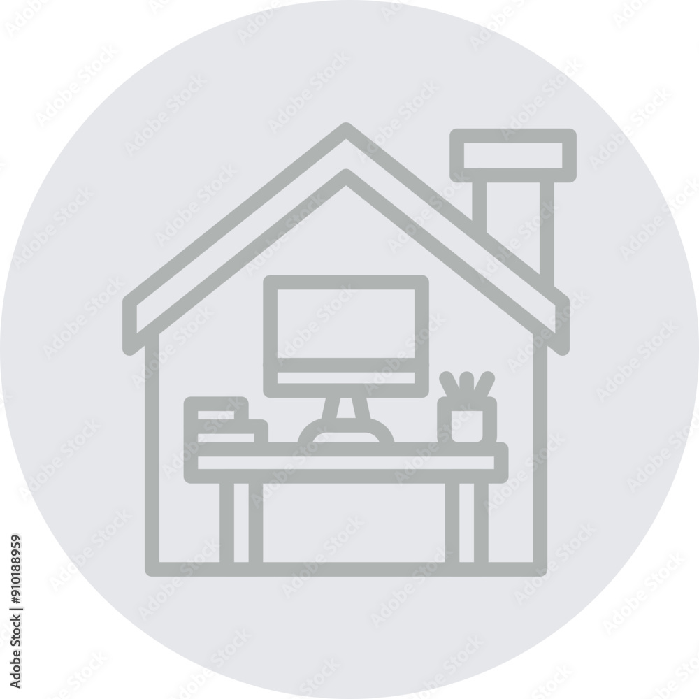 Work From Home Vector Line Grey Circle Grey Work From Home Vector Line Grey Circle Grey