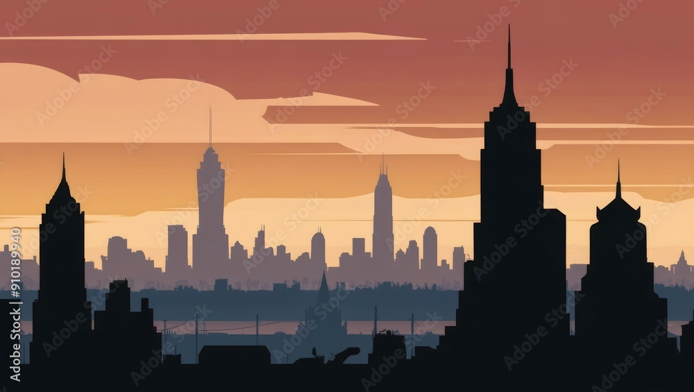 A view of the city skyline in the evening as the sun sets. GENERATIVE AI A view of the city skyline in the evening as the sun sets. GENERATIVE AI