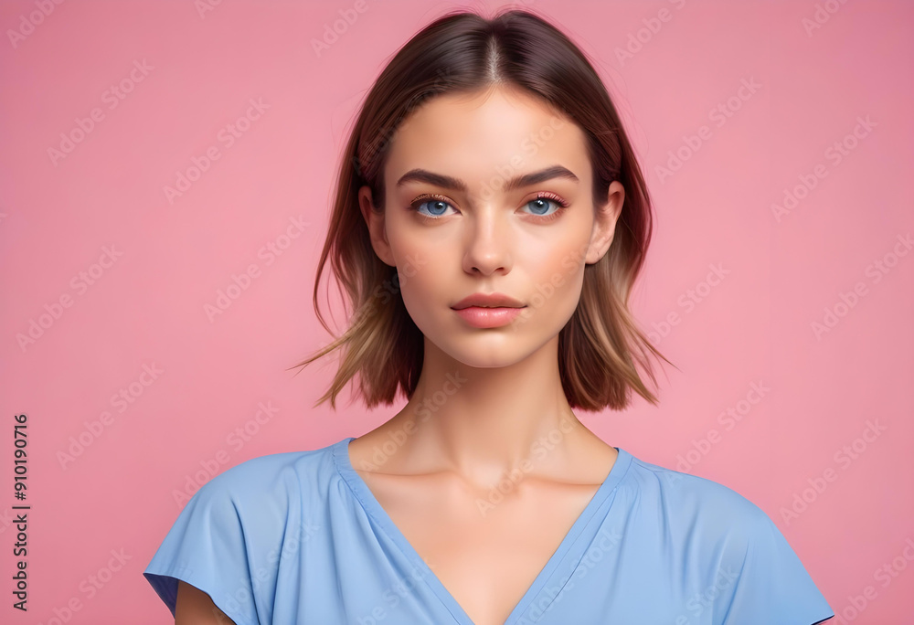 A short-haired caucasian teenage girl is confidently facing the camera. A short-haired caucasian teenage girl is confidently facing the camera.