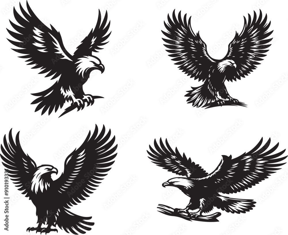 American eagle bundle with vector silhouette art of illustration. American eagle bundle with vector silhouette art of illustration.