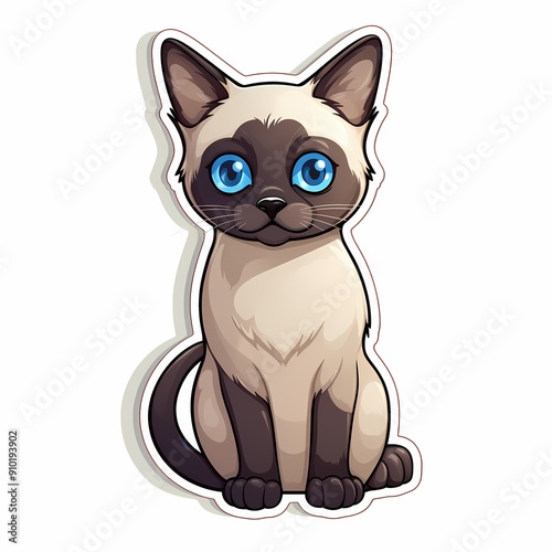 Charming illustration of a fluffy Siamese cat with blue eyes, ideal for decorative uses.