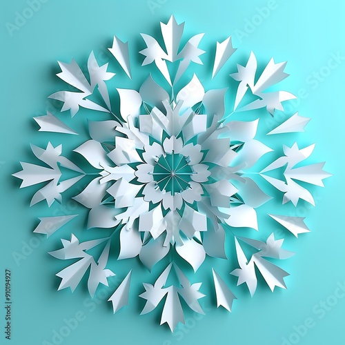 Stylish paper snowflakes arranged in a radial design, perfect for winter celebrations.. photo