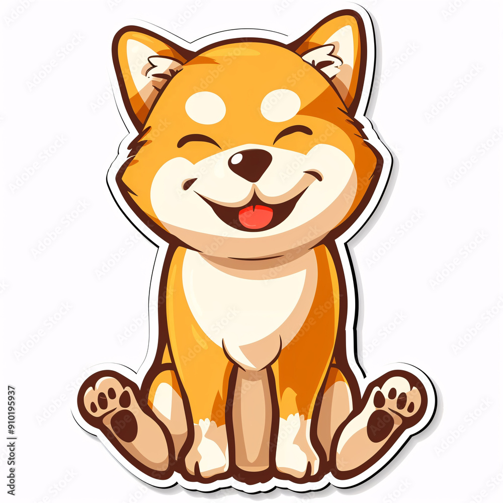 Adorable Cartoon Shiba Inu Puppy Sitting With Big Smile