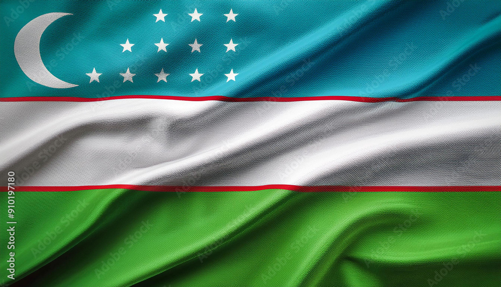Background of the Uzbekistan flag flying with a simple wavy texture Background of the Uzbekistan flag flying with a simple wavy texture