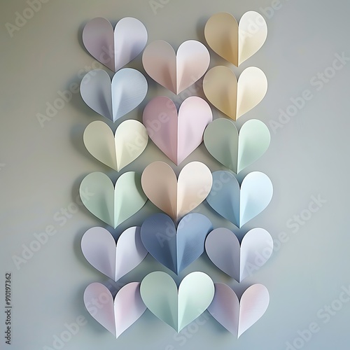 A decorative cascade of pastel-colored paper hearts for an elegant touch.. photo