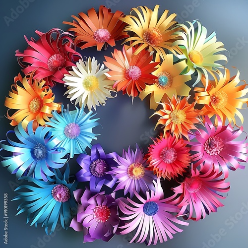 A lively circular display of paper flowers, perfect for festive occasions.. photo