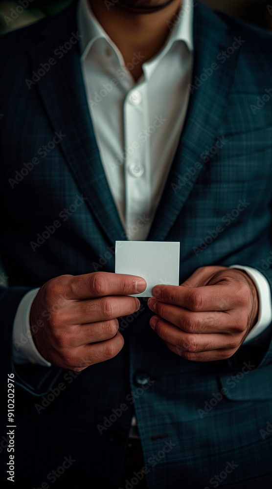 businessman holding visit card on hands, close, office background businessman holding visit card on hands, close, office background