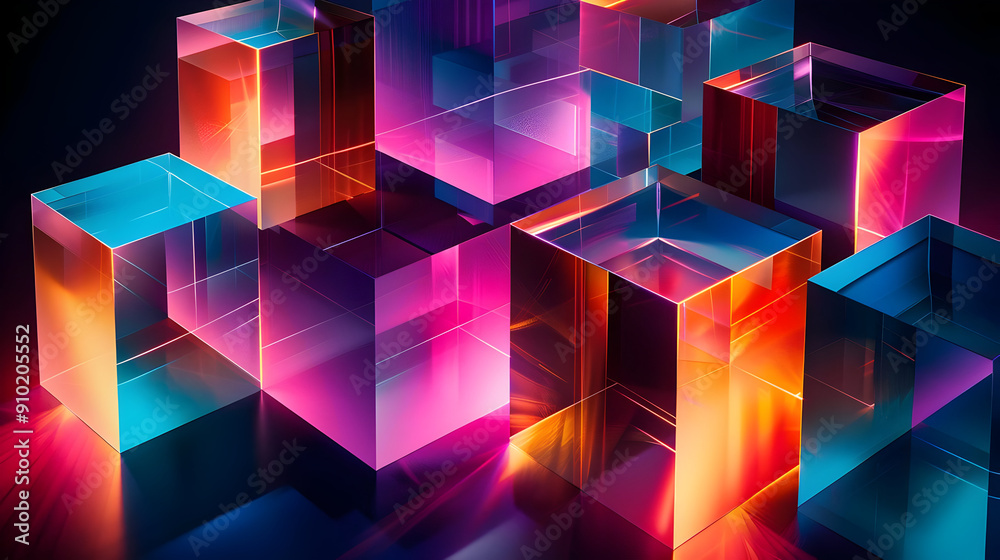 Abstract 3D Illustration of Colorful Glass Cubes Abstract 3D Illustration of Colorful Glass Cubes