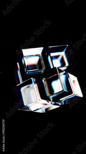 3D animation of geometric shapes with dispersion rainbow color spectrum prism effect on isolated black background