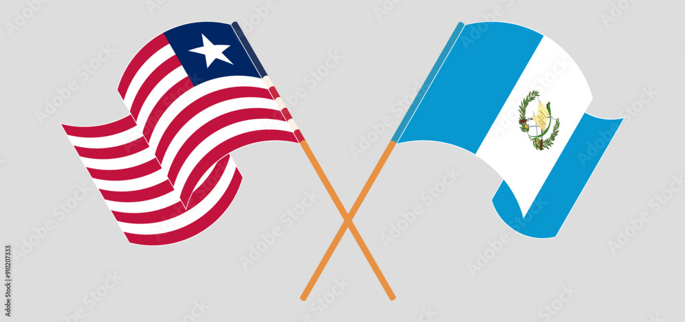 Crossed and waving flags of Liberia and Republic of Guatemala Crossed and waving flags of Liberia and Republic of Guatemala