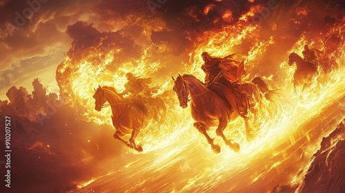 Dynamic Image of the Chariot of Fire Carrying Elijah Through Fiery Skies – Epic Biblical Artwork