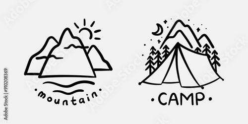 Mountain and camp badge patch logo vector illustration
