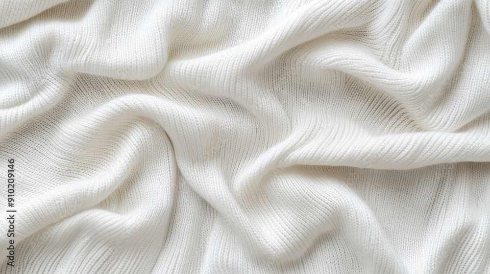Detailed white jersey fabric background with clear knit patterns, ideal for apparel and textile design Detailed white jersey fabric background with clear knit patterns, ideal for apparel and textile design